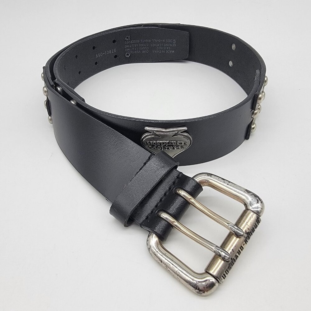 Vintage Harley Davidson Leather Belt W/ Buckle Sz 30 Studded Spades Logo 2005